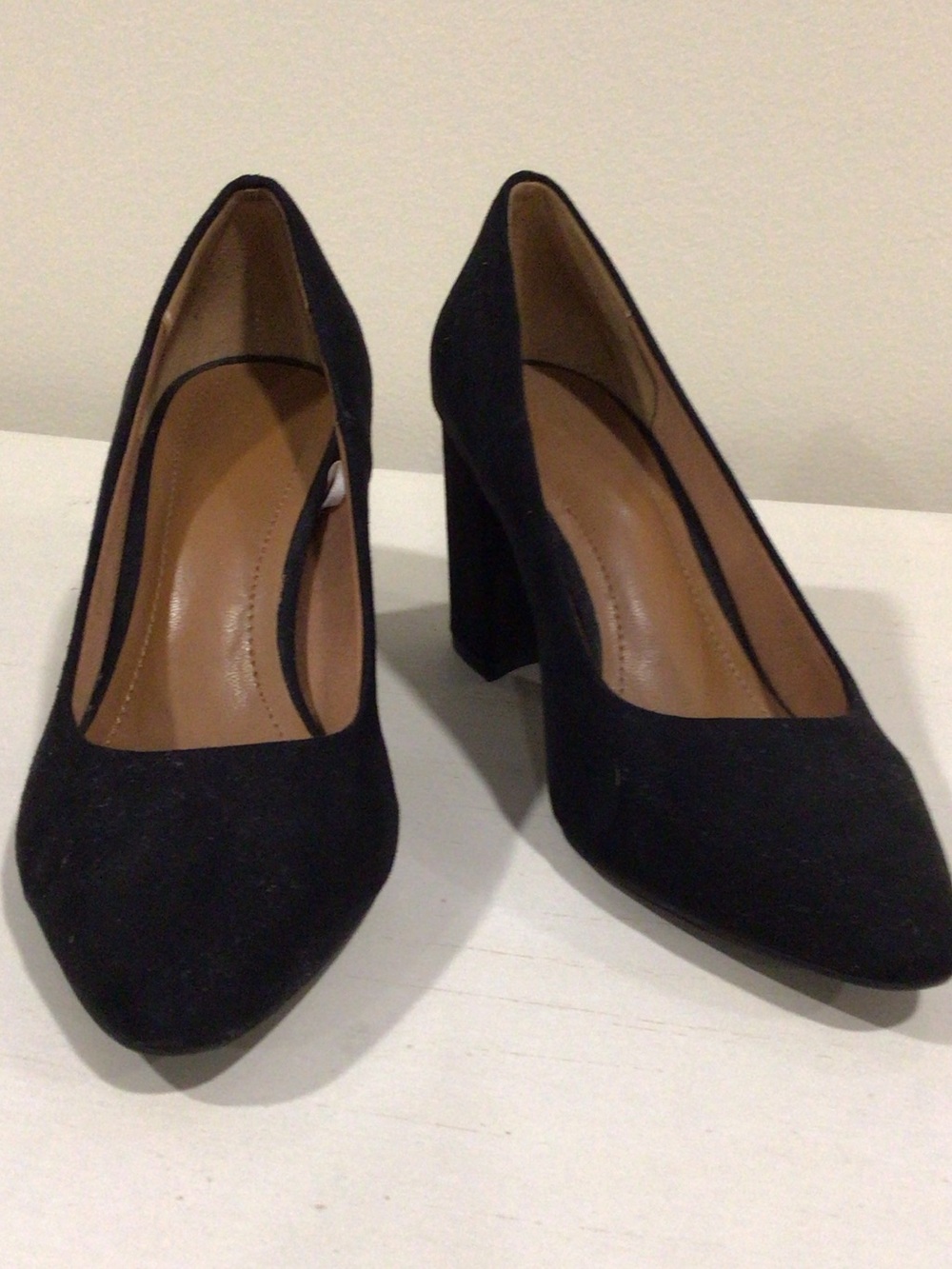 H&M Black Suede Block Heel Pumps
